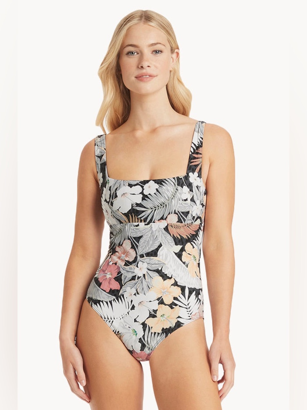 Sea Level Australia Calypso Square Neck One Piece Swim Suit Floral Black Grey